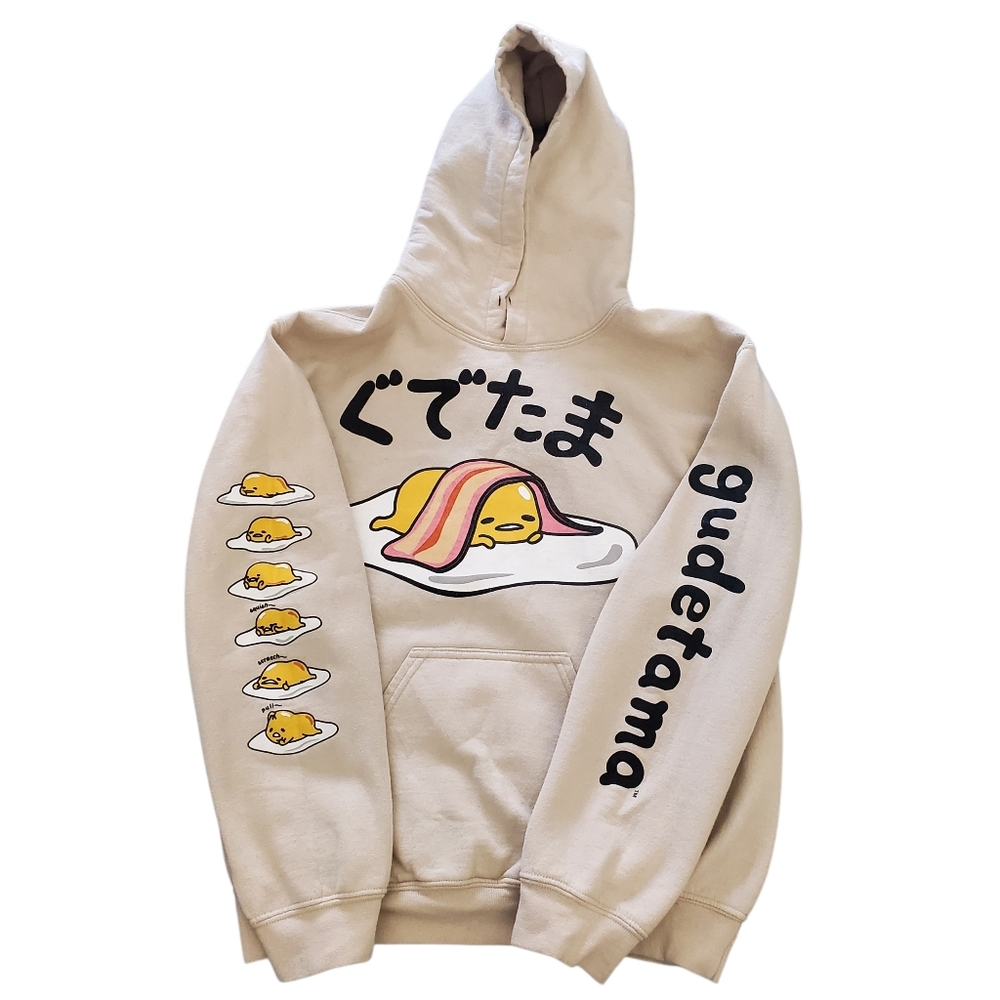 Sanrio Gudetama Unisex Hoodie‎ Sweatshirt Sz Small The Lazy Egg Bacon Beige Tan